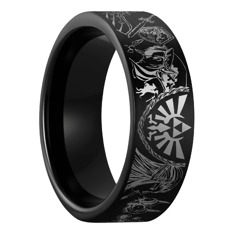 Women’s classic solitaire rings-Legend of Zelda Brushed Black Tungsten Men's Wedding Band