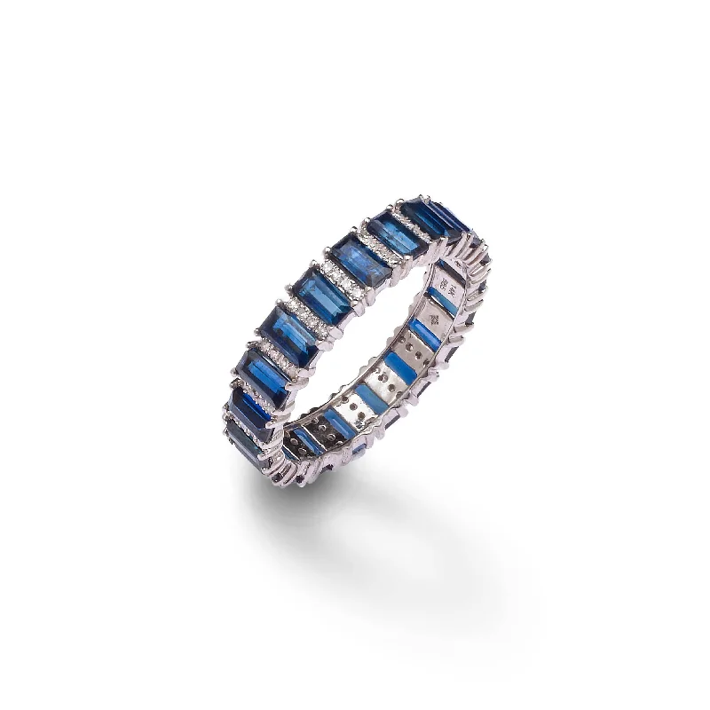 Women’s solitaire engagement rings-Blue Sapphire and Diamond Eternity Ring