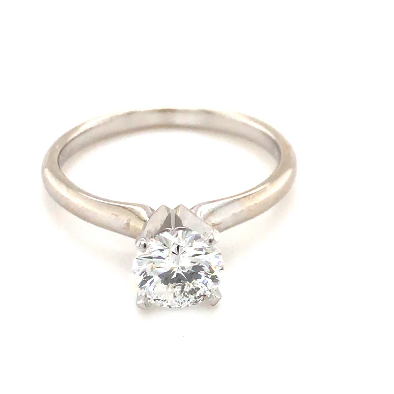 Women’s geometric engagement rings-14k White Gold  Ring with Platinum Setting .80ct Diamond Solitaire Ring