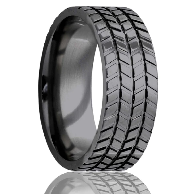 Women’s small rings-Tire Treads Zirconium Men's Wedding Band