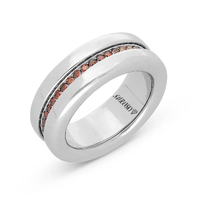 Women’s geometric engagement rings-Spinning Wedding Band Ring in Orange and White Diamonds