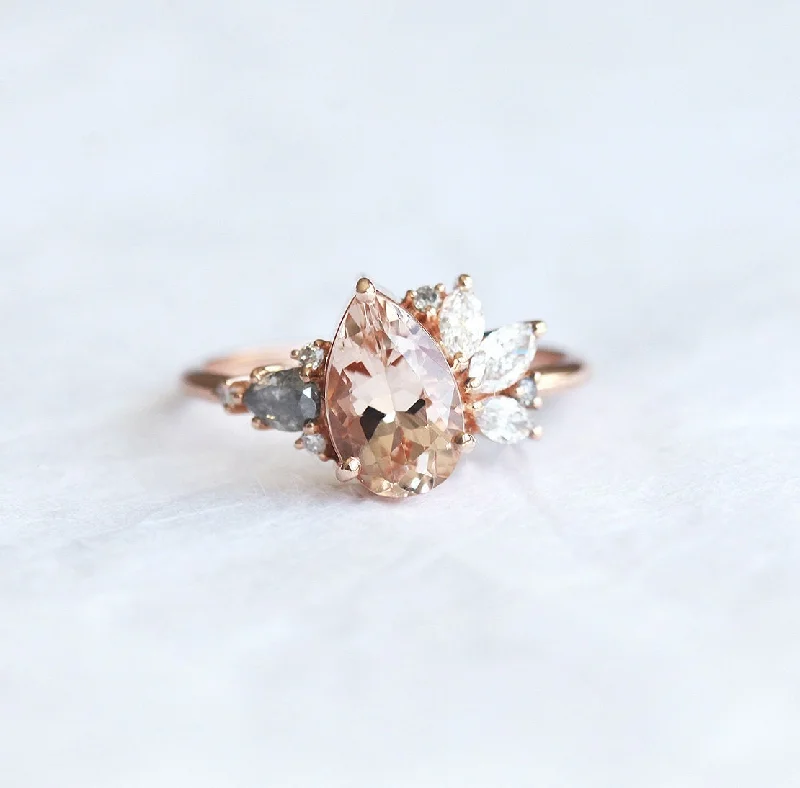 Women’s affordable engagement rings-Khaleesi Pear Morganite Diamond Cluster Ring