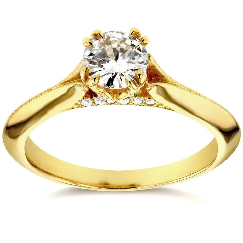 Women’s custom diamond engagement rings-Annello by Kobelli 14k Yellow Gold 1/2ct TDW Diamond Antique Floral Soft Knife Edge Engagement Ring