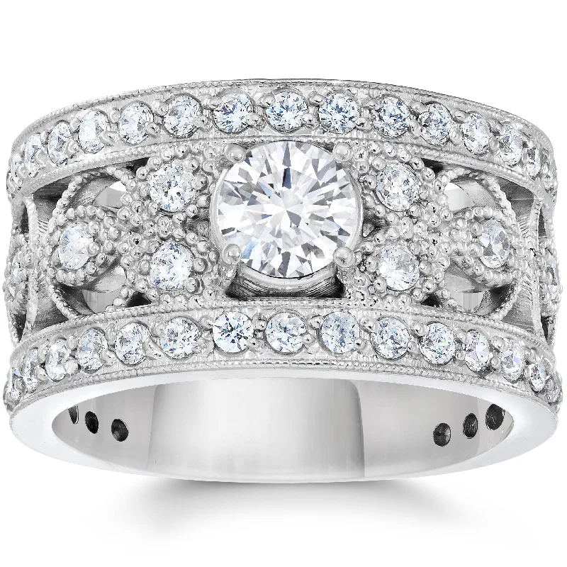 Women’s cathedral engagement rings-1 5/8 Carat Vintage Diamond Engagement Ring 10K White Gold