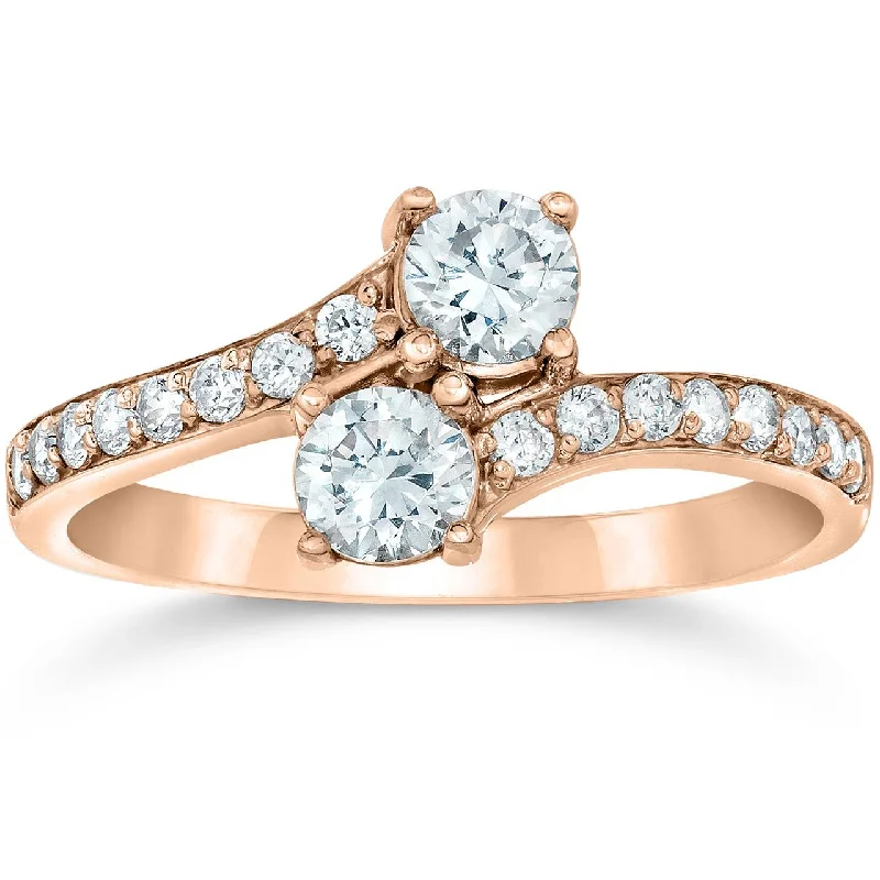 Women’s double-band engagement rings-1 Carat Forever Us 2-Stone Diamond Engagement Ring 14K Rose Gold