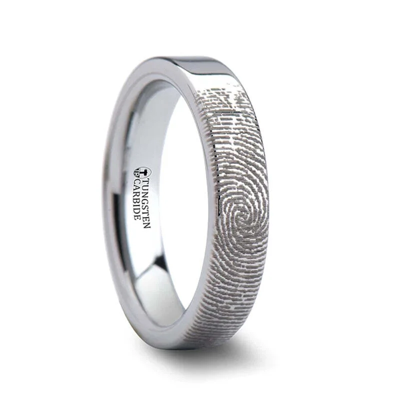 Women’s wedding ring sets-Custom Fingerprint Engraved Tungsten Women's Ring