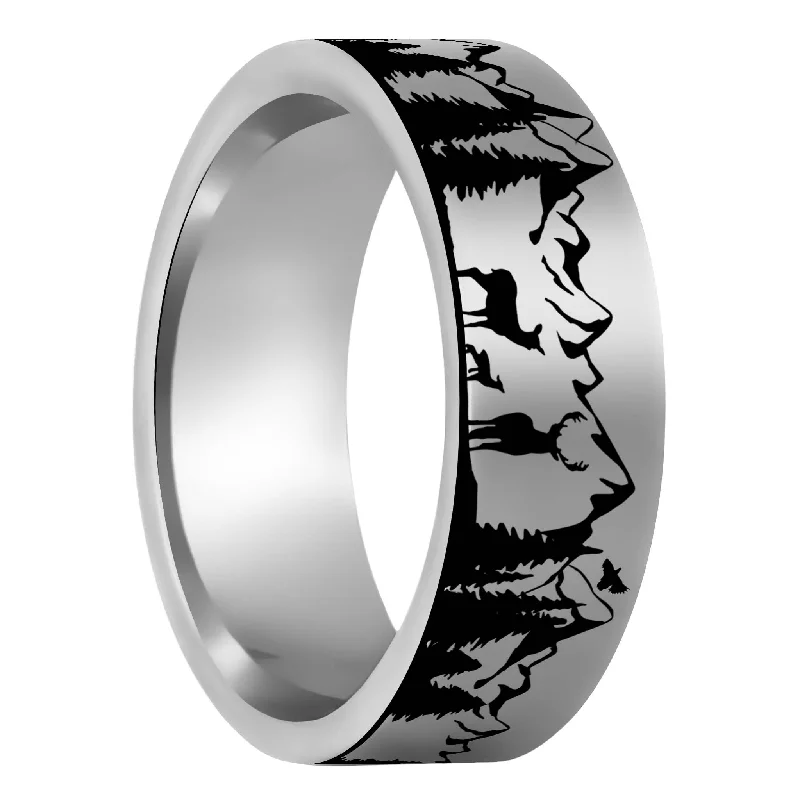 Women’s opal rings-Deer & Mountain Range Tungsten Men's Wedding Band