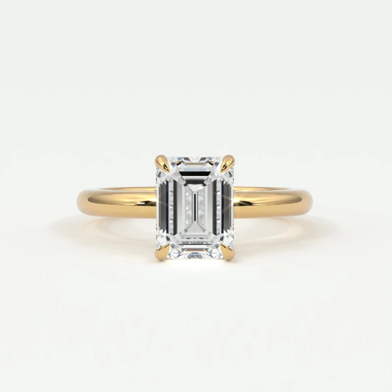 Women’s custom wedding engagement rings-Emerald Cut Pave Diamond Hidden Halo, Gold Band