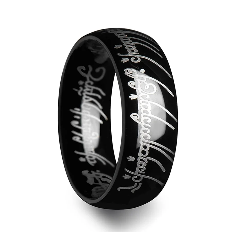 Women’s diamond cocktail rings-Lord of the Rings Black Tungsten Men's Wedding Band