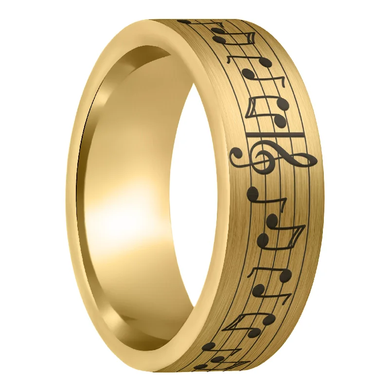 Women’s wedding rings with rubies-Custom Song Music Notes Brushed Gold Tungsten Men's Ring