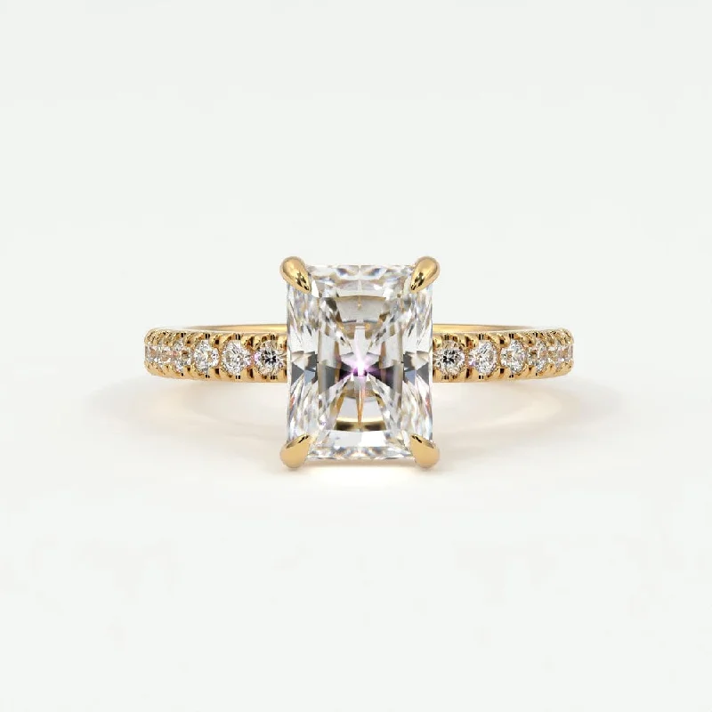 Women’s art deco-inspired engagement rings-Radiant Cut Diamond Pave Band, Hidden Halo