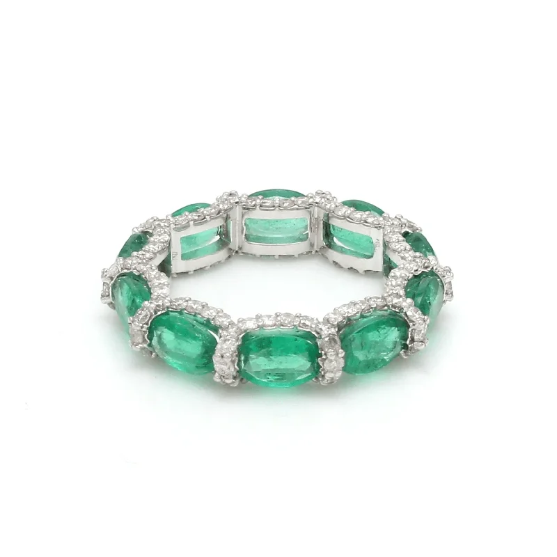 Women’s emerald and diamond engagement rings-14K or 18K Gold Oval East West Emerald and Pave 360 Diamond Eternity Band