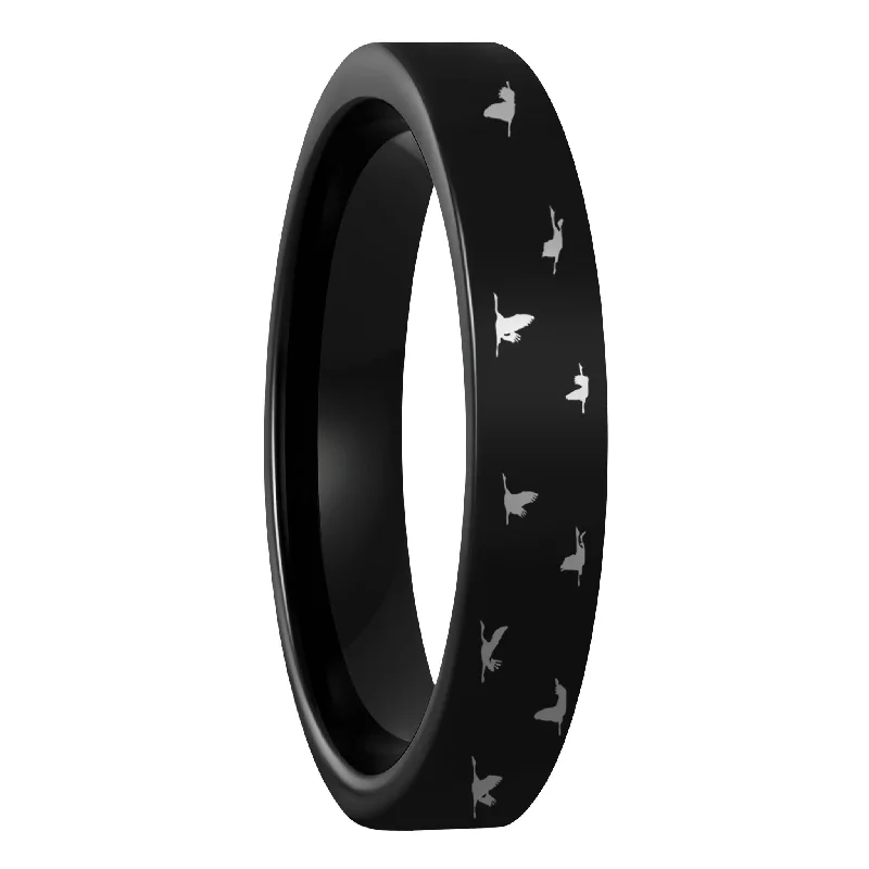 Women’s infinity rings-Bird Flock Black Tungsten Women's Wedding Band