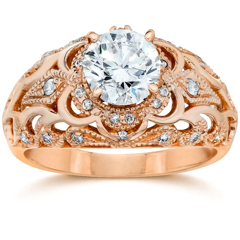 Women’s classic engagement rings-Emery .75Ct Vintage Diamond Antique Engagement 14K Rose Gold