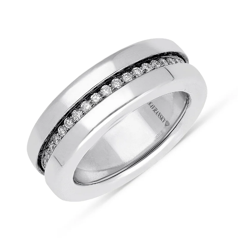 Women’s minimalist engagement rings-Spinning Wedding Band Ring in Black Diamonds