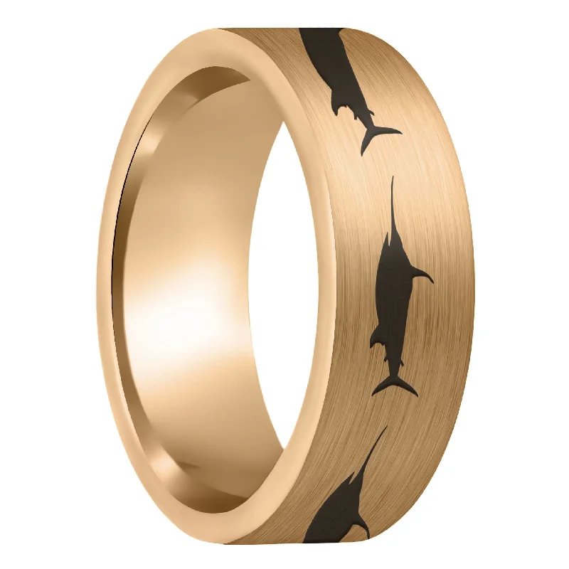 Women’s simple gold rings-Swordfish Brushed Rose Gold Tungsten Men's Wedding Band