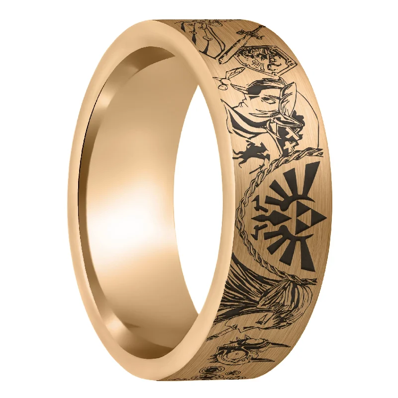 Women’s designer rings-Legend of Zelda Brushed Rose Gold Tungsten Men's Wedding Band