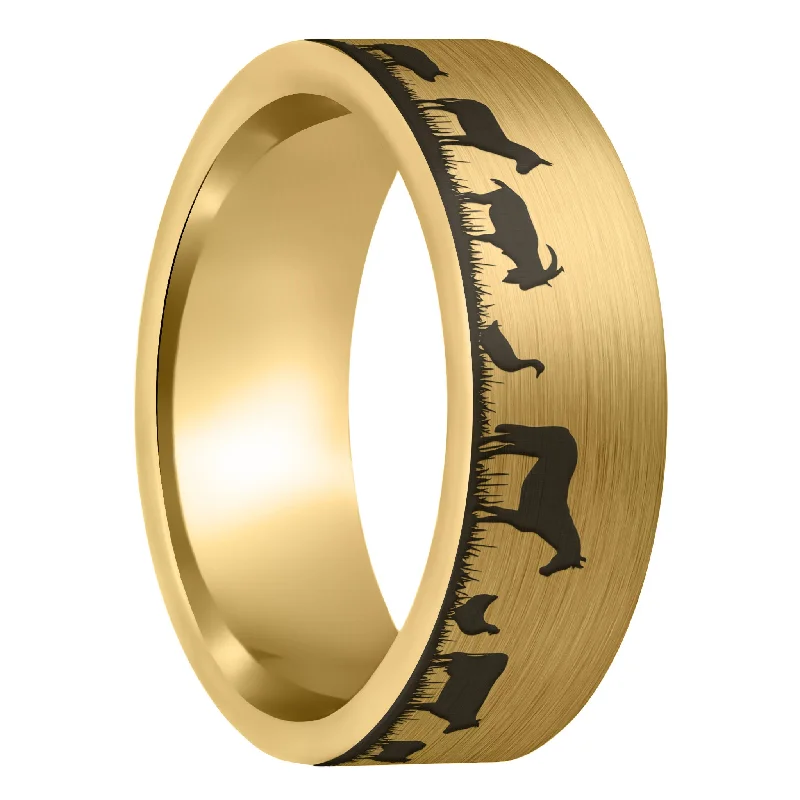 Women’s pearl and diamond rings-Farm Animals Brushed Gold Tungsten Men's Wedding Band