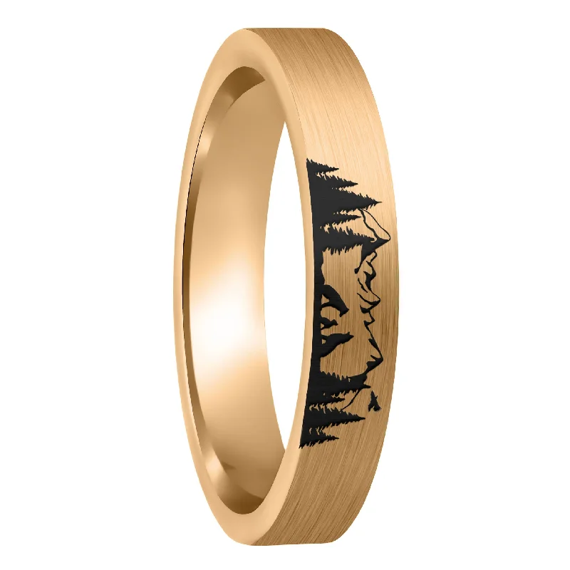 Women’s ring collections-Wolf Landscape Scene Brushed Rose Gold Tungsten Women's Wedding Band