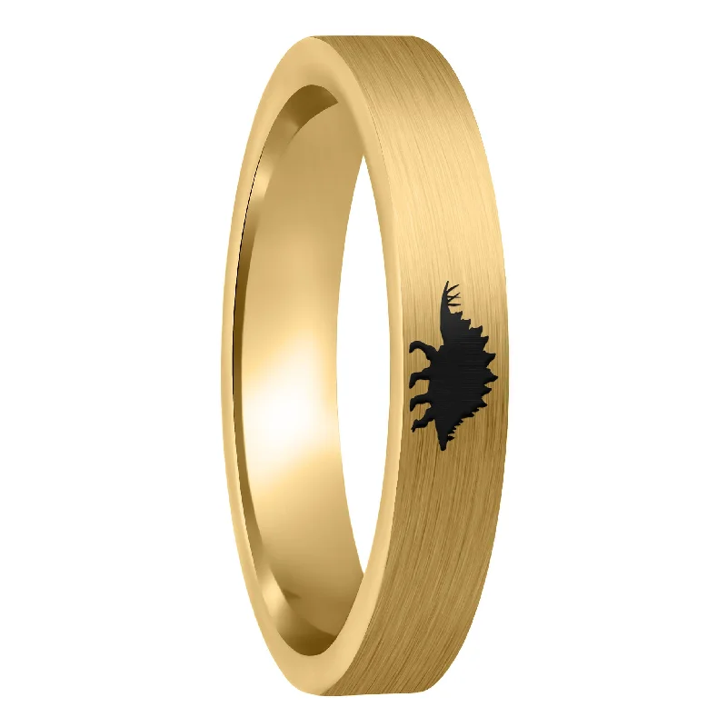 Women’s diamond cocktail rings-Stegosaurus Dinosaur Brushed Gold Tungsten Women's Wedding Band