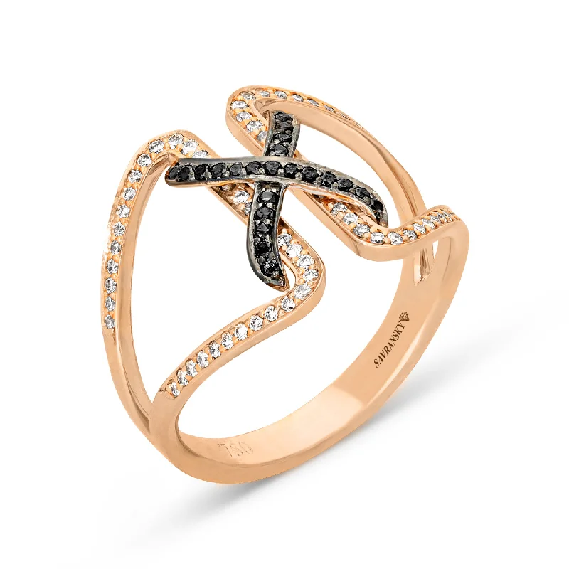 Women’s sapphire engagement rings-White and Black Diamond Rose Gold Fashion Ring