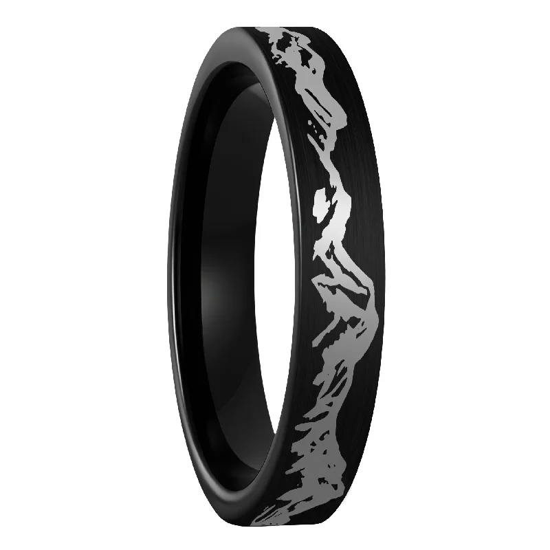 Luxury rings for women-Mountain Range Brushed Black Tungsten Women's Wedding Band