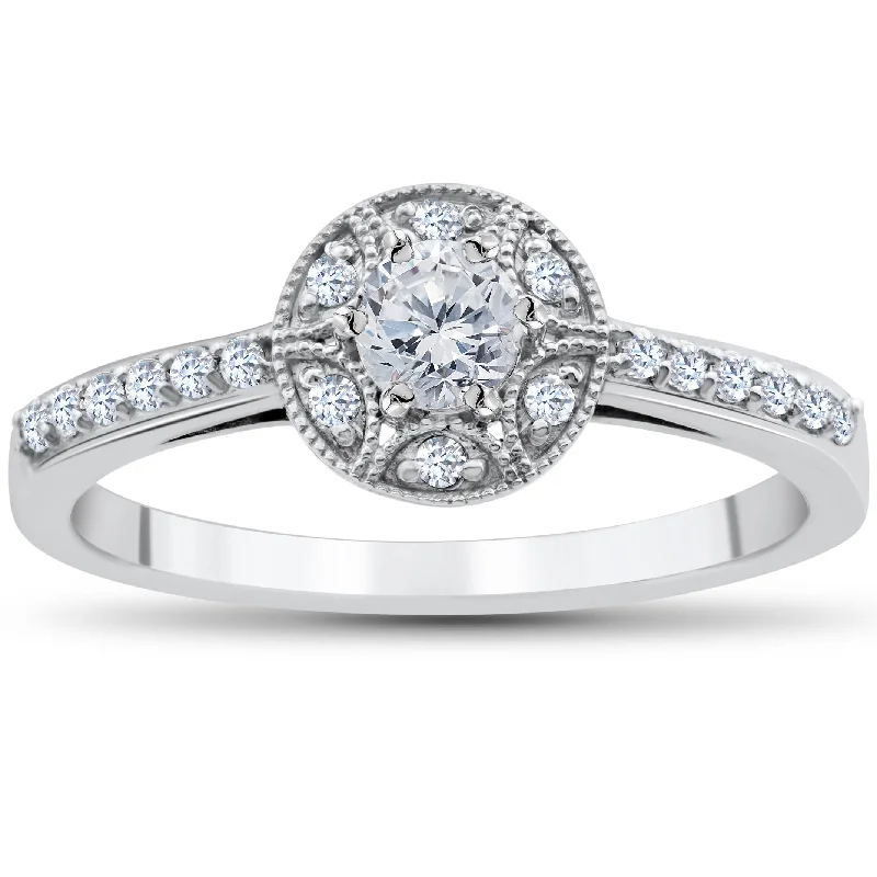 Women’s Victorian engagement rings-1/2CT Vintae Diamond Halo Engagement Ring 10K White Gold