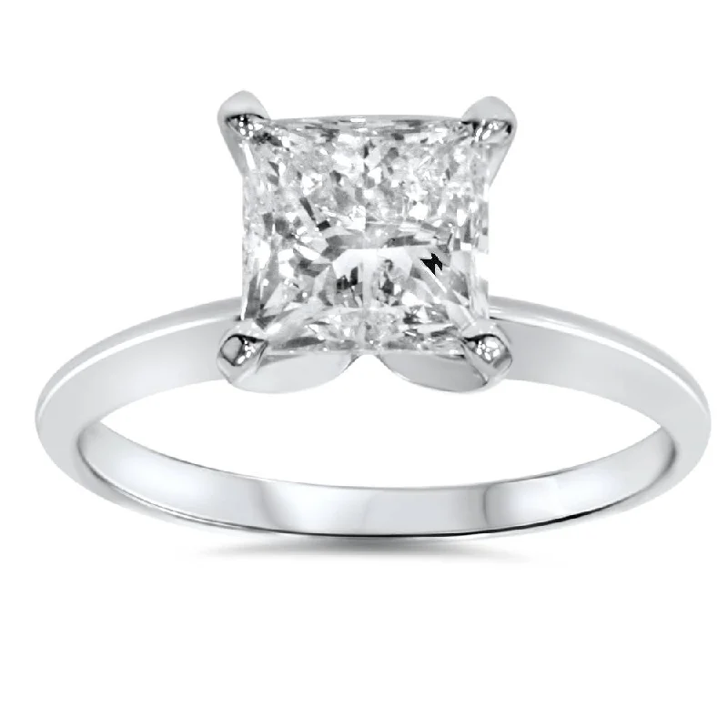 Women’s cushion and round-cut engagement rings-2ct Princess Cut Diamond Solitaire Engagement Ring 14K White Gold