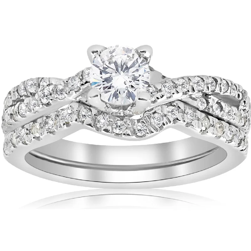 Women’s nature-inspired engagement rings-1ct Infinity Diamond Engagement Wedding Ring Set 14K White Gold