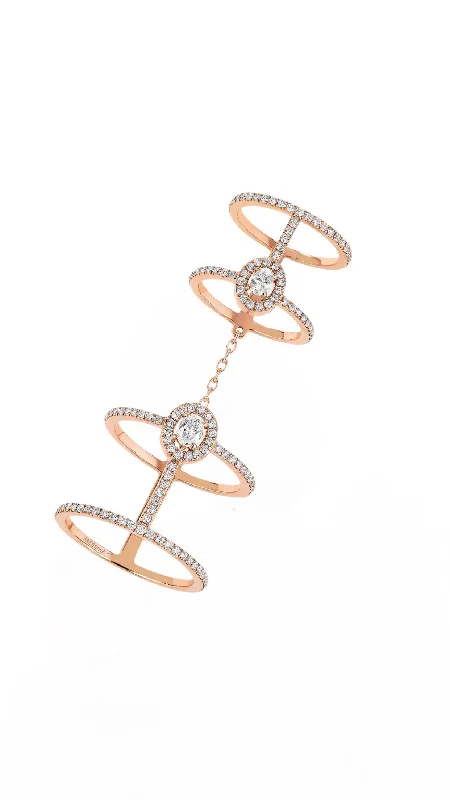 Women’s gold engagement rings-Glam'azone Double Pavé Ring in Rose Gold with Diamonds