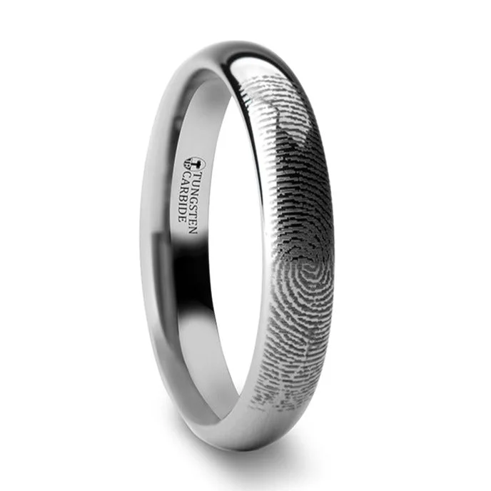 Women’s opal rings-Custom Fingerprint Engraved Domed Tungsten Women's Ring