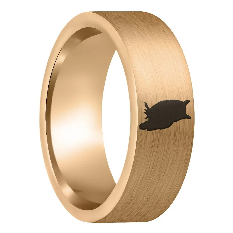 Women’s diamond cocktail rings-Owl Brushed Rose Gold Tungsten Men's Wedding Band