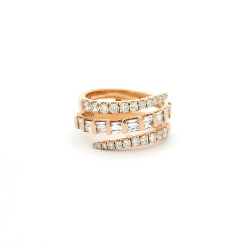 Women’s vintage rose gold engagement rings-14K Gold Round and Emerald Cut Diamond Wrap Around Ring