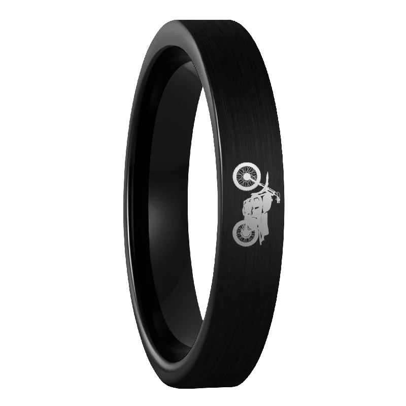 Women’s halo diamond rings-Dirt Bike Brushed Black Tungsten Women's Wedding Band