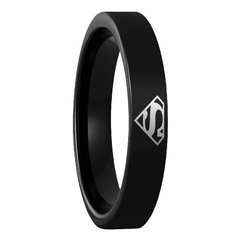 Women’s wedding rings with diamonds-Superman Black Tungsten Women's Wedding Band