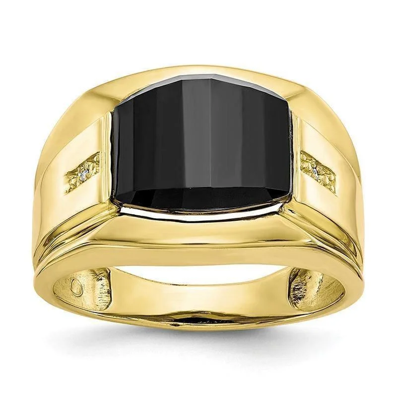 Women’s twist engagement rings-10k Men's Diamond Black Onyx Ring