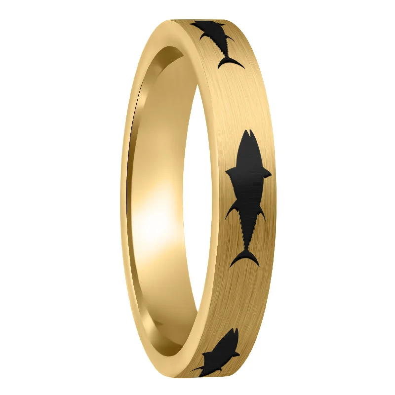 Women’s wedding rings with gemstones-Yellowfin Tuna Fish Brushed Gold Tungsten Women's Wedding Band