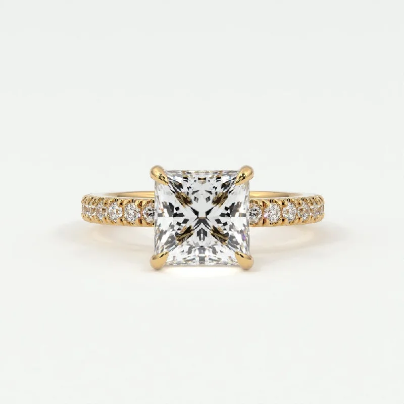 Women’s wedding engagement ring sets-Princess Cut Pave Diamond Single Row, Hidden Halo