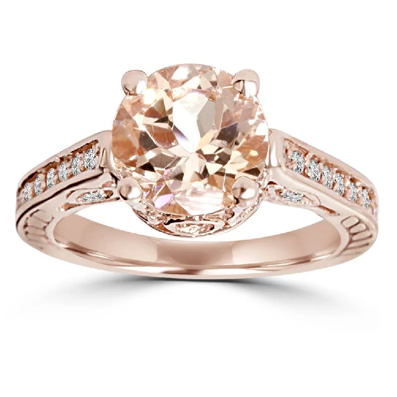 Women’s art nouveau engagement rings-2 Carat Morganite & Diamond Vintage Engagement Ring 14K Rose Gold