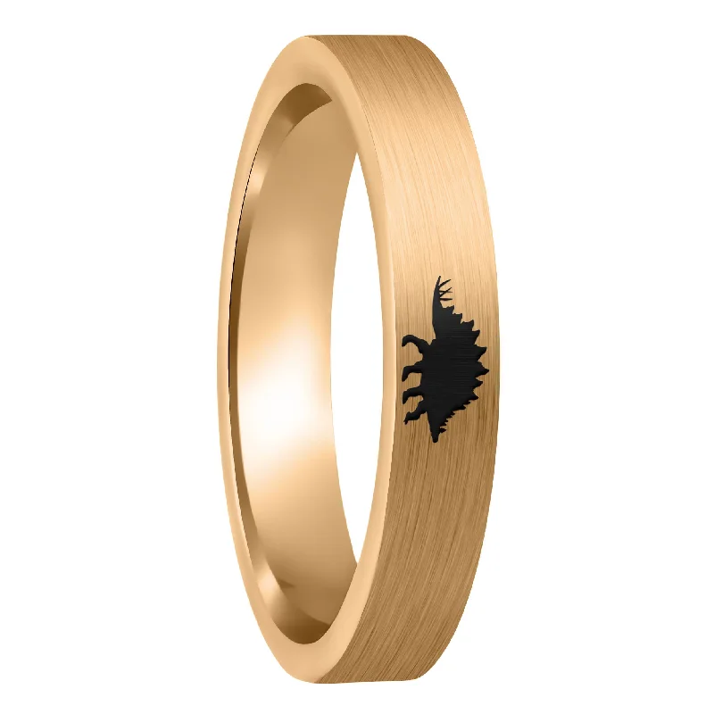 Women’s handcrafted rings-Stegosaurus Dinosaur Brushed Rose Gold Tungsten Women's Wedding Band