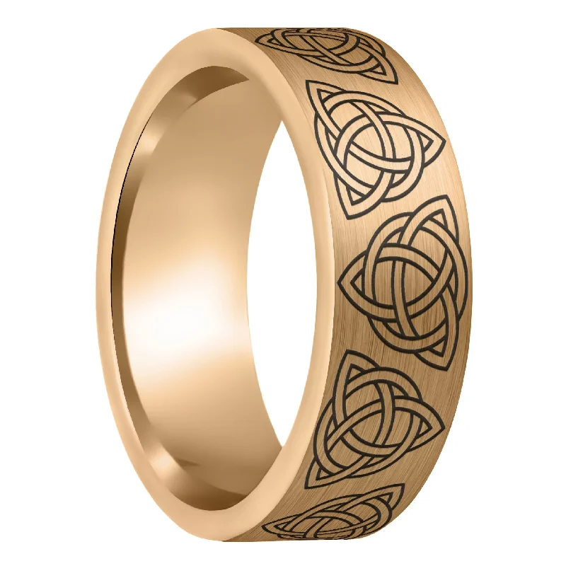 Women’s cocktail rings-Celtic Trinity Knot Brushed Rose Gold Tungsten Men's Wedding Band