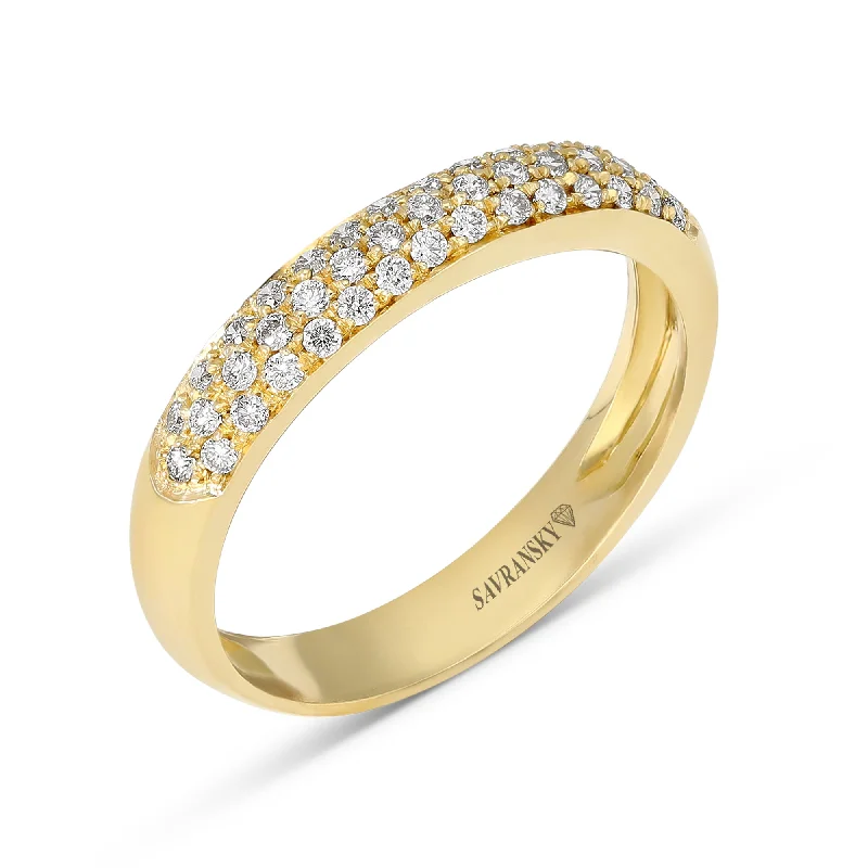 Women’s engraved engagement rings-Yellow Gold Invisible Pave Diamond Band Ring