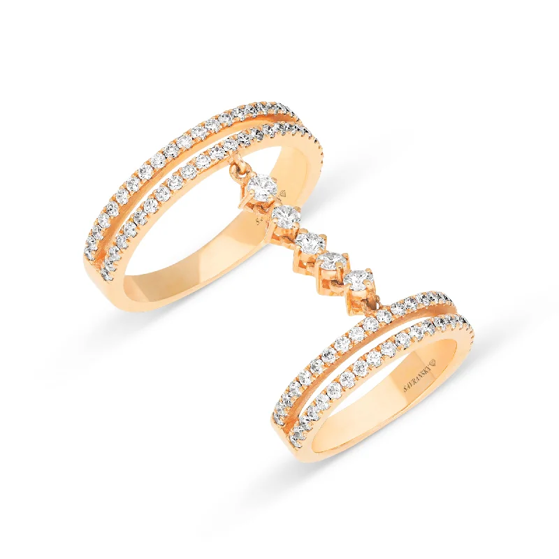 Women’s two-tone engagement rings-Diamond Rose Gold Double Ring