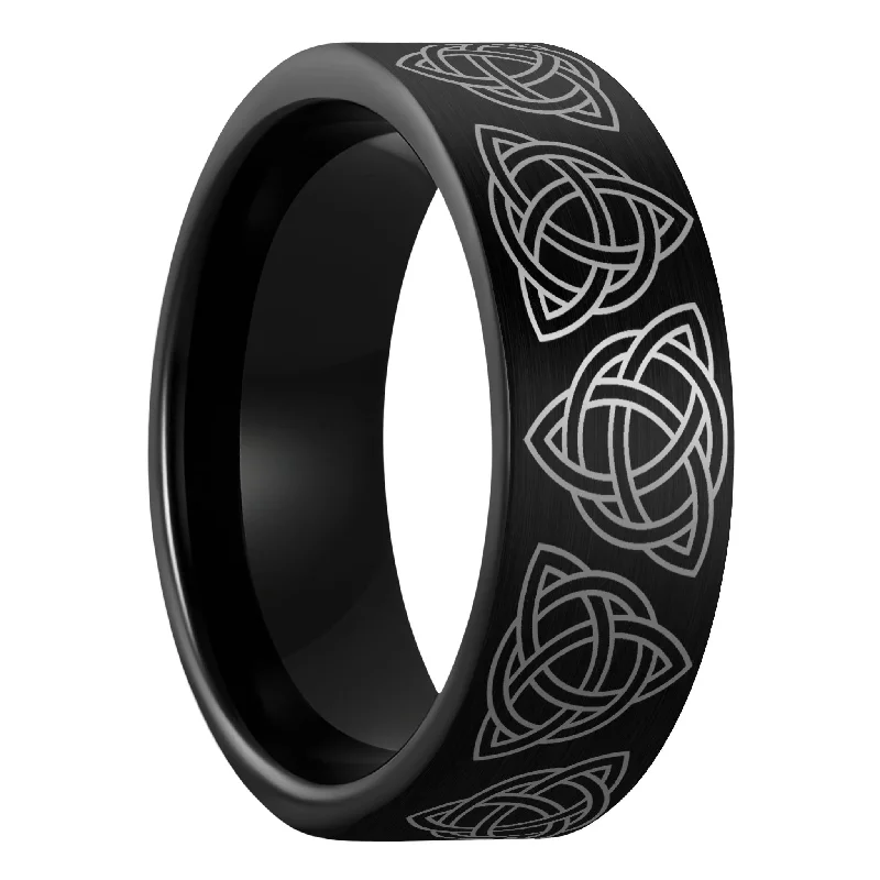 Women’s gold rings-Celtic Trinity Knot Brushed Black Tungsten Men's Wedding Band