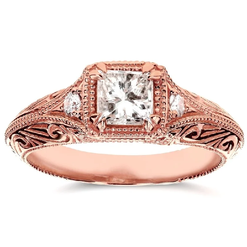 Women’s pear-shaped engagement rings-Annello by Kobelli 14k Rose Gold 5/8ct TDW Diamond Antique Filigree Engagement Ring