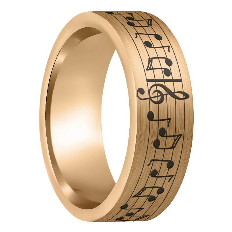 Women’s platinum solitaire rings-Custom Song Music Notes Brushed Rose Gold Tungsten Men's Ring