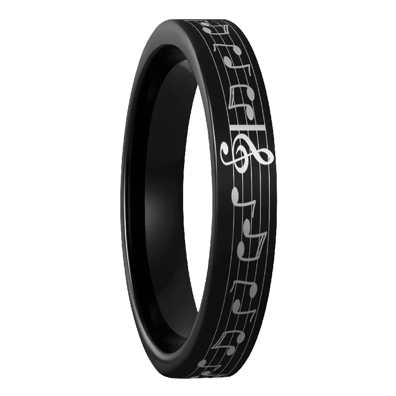 Women’s minimalist rings-Custom Song Music Notes Black Tungsten Women's Ring