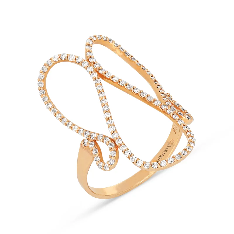 Women’s three-stone engagement rings-Rose Gold Elongated Diamond Abstract Loop Ring