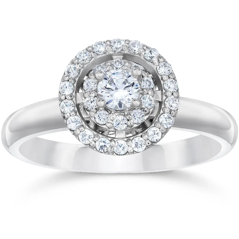 Women’s white gold engagement rings-5/8 Carat Vintage Halo Diamond Engagement Ring 14K White Gold