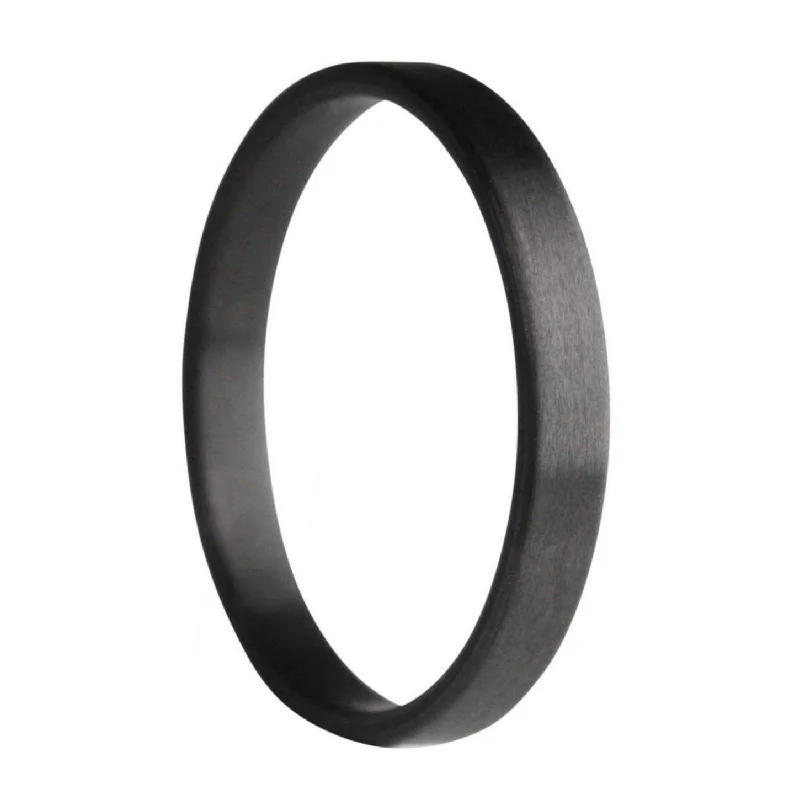 Affordable diamond rings for women-Extra Thin Stackable Black Carbon Fiber Wedding Band